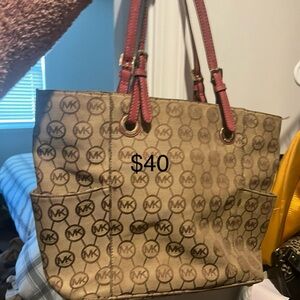 Michael Kors Monogram Tote Bag - Brown and Pink